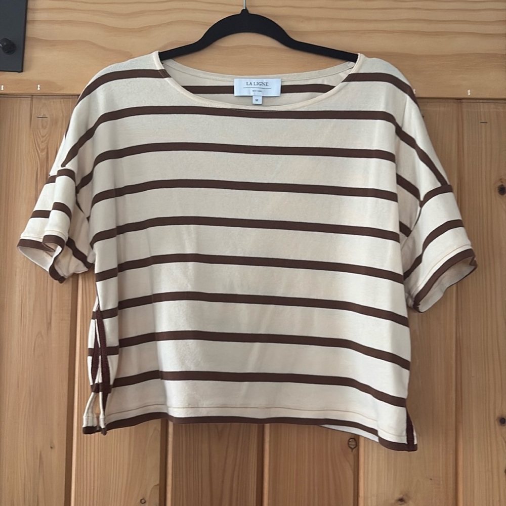 La Ligne Short Sleeved Breton Tee — size M